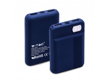Powerbank, zmogljivost 10000 mAh, digitalni zaslon, 2xUSB, modra
