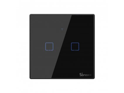 Pametno 2-spikalo črno WiFi + RF433 Sonoff tip T3EU2C-TX (2 kanala), 2A, max 480W, kaljeno steklo [IM190314019]