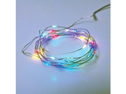 LED dekorativna veriga 2m, 20LED, 2xAA, RGB, brez funkcij, srebrni baker [X0120311]