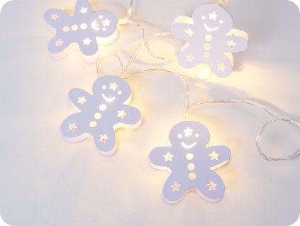 LED veriga Gingerbread bela kovina 1,35m, 10LED, 2xAA, TOPLA, brez funkcij, transp. kabel