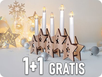 LED leseni svečnik, 5xLED, naravni les, 1+1 gratis! [1V222]