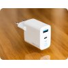 GaN PD QC polnilnik adapter 1x USB-C, 1x USB, 33W, bel [GSM171395]