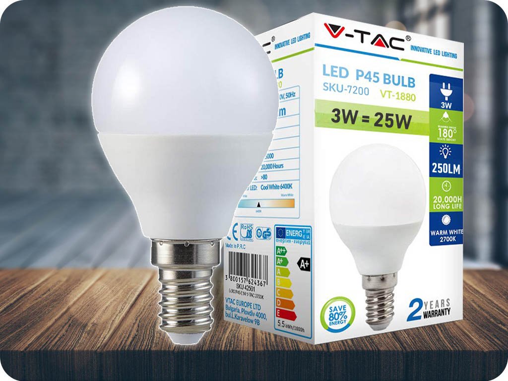 E14 Żarówka LED 3W (250lm), P45