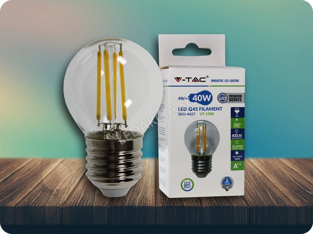 E27 LED Retro Filament Żarówka 4W (400lm), G45