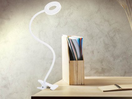 Lampa stołowa LED Solight z możliwością ściemniania i klipsem 8W, 300lm, DC5V, regulowana temperatura światła, USB, biała [WO66-W]