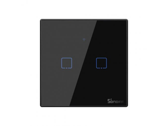 Inteligentny 2-przełącznik czarny WiFi + RF433 Sonoff typ T3EU2C-TX (2 kanały), 2A, maks. 480W, szkło hartowane