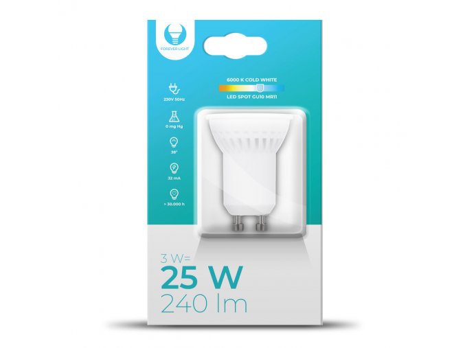 Ceramiczna żarówka LED GU10, MR11, 3W, 240LM, 230V, 38°