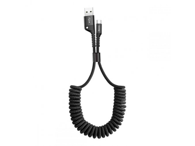 Baseus Fish Eye spiralny kabel USB do ładowania / transmisji danych na USB-C, 2A, 1m, czarny (CATSR-01)