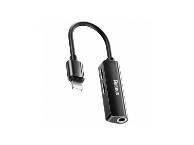 Baseus Adapter audio 3w1 Lightning -> Mini Jack 3,5mm + 2x Lightning, czarny (CALL52-01)