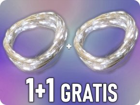 Łańcuch dekoracyjny LED 5m, 50LED, 3xAA, zimna biel, bez funkcji, srebrny, 1+1 gratis!