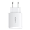 Adapter szybkiego ładowania Baseus 2xUSB, USB-C, PD, 3A, 30W, biały