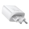 Adapter szybkiego ładowania Baseus 2xUSB, USB-C, PD, 3A, 30W, biały