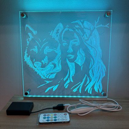 LED tabuľa Vlk a žena 300x300mm