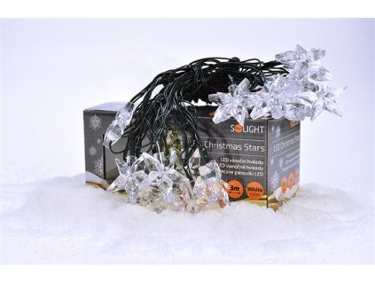 Solight LED karácsonyi lánc, csillagok, 20 LED, 3m, 3m vezeték, IP20, fehér
