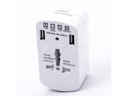 Univerzális utazási adapter túlterhelés elleni védelemmel, 2xUSB