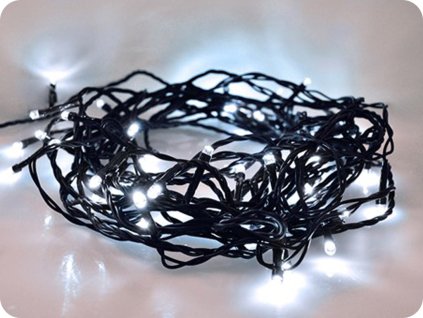 LED kültéri karácsonyi lánc, 100 LED, 10m, 3m vezeték, 8 funkció, időzítő, IP44, hideg fehér [1V101-W]