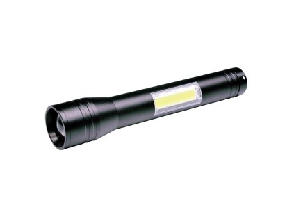 Solight LED zseblámpa fém, 3W + COB, 150 + 120lm, 2x AA, fekete [WL116]