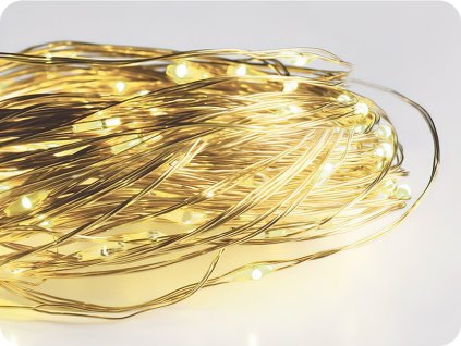 LED dekorációs lánc 10m, 100LED, WW, 8 funkció, adapterrel, arany réz [X01100132]