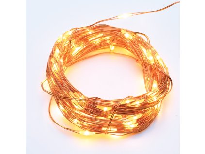 LED dekorációs lánc 10m, 100LED, WW, 8 funkció, adapterrel, réz [X01100122]