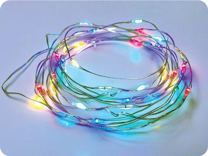 LED dekorációs lánc 10m, 100LED, RGB, 8 funkció, adapterrel, ezüst réz [X01100312]