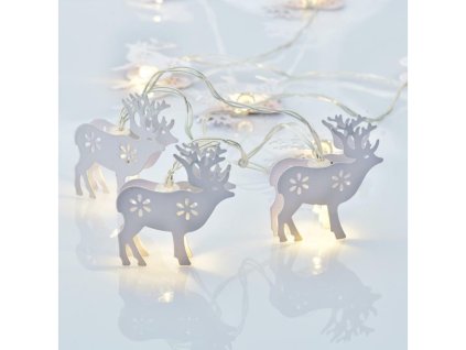 Fehér rénszarvas LED lánc, fém, 1.35m, 10LED, 2xAA, meleg fehér, funkció nélküli, átlátszó kábel, átlátszó kábel [XB10WW2A]