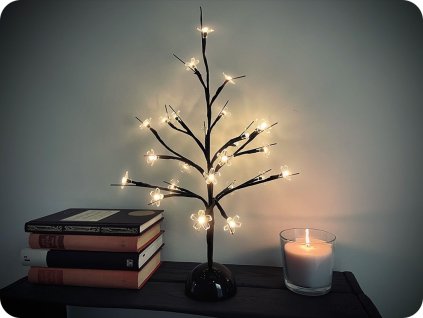 LED asztali fa, szilikon virágok, 3xAA, 25LED, meleg fehér, IP20 [XCHERRYLEDWW45]