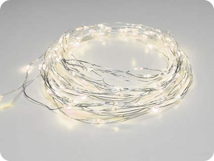 LED dekorációs lánc 10m, 100LED, meleg fehér, 8 funkció, adapterrel, ezüst-réz [X01100112]