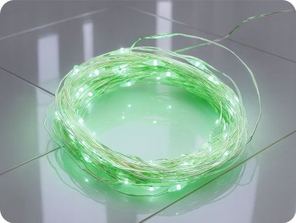 LED dekorációs lánc 10m, 100LED, zöld, 8 funkció, adapterrel, ezüst réz [X01100512]