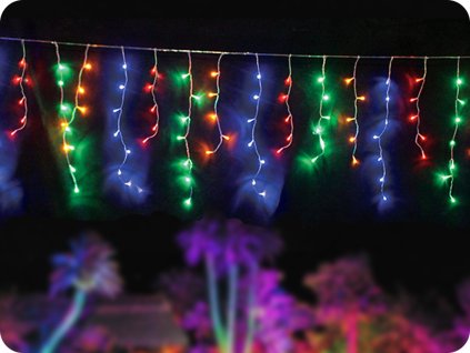 LED eső, 3m,144LED, 24x ág, 60cm ághossz, 8 funkció, adapterrel, IP44, RGBY [X08144322]