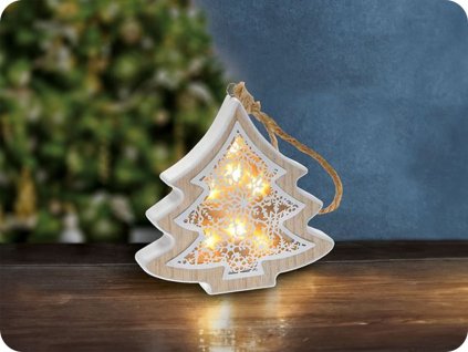 Solight LED karácsonyfa, fa dekorban 6LED meleg fehér 2xAAA (1V45-T)
