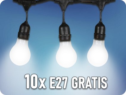 LED lánclámpa 5m 10xE27-hez + 10x1W izzó gratis! [477323]