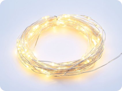 LED dekoratív ezüst lánc, időzítővel 10 m, 100 LED, 3xAA, IP44 [X01100115, X01100215]