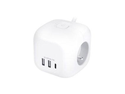 CUBE HOSSZABBÍTÓ KÁBEL, 3 ALJZAT 230V + USB A+C, KAPCSOLÓ, KÁBEL 2M [PP145C]