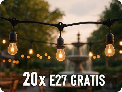 LED láncos lámpa 20m+20x izzó E27 1W, 80ml, fekete [LG-3/20M/E27/3]