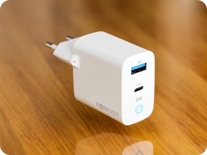 GaN PD QC töltőadapter 1x USB-C, 1x USB, 33W, fehér [GSM171395]