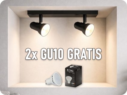 LED mennyezeti belső lámpa 2xGU10, RIO, fekete [AD-OP-6430BGU10] + 2x GU10 izzó gratis!