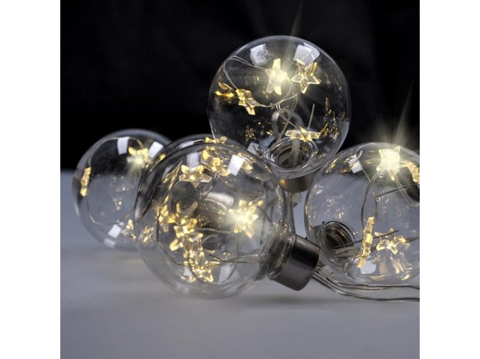Solight LED karácsonyi gömbök csillagokkal, 6cm-es méret, 6db, 30LED, időzítő, tesztelő, 3xAA [1V229]