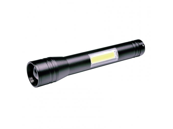 Solight LED zseblámpa fém, 3W + COB, 150 + 120lm, 2x AA, fekete [WL116]