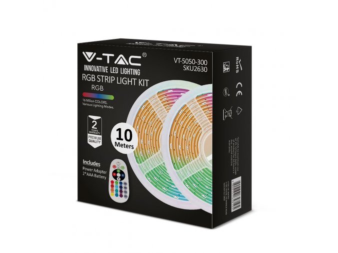RGB LED szalag szett 4,8W/m, 2x5m + tápegység + vezérlés, IP20