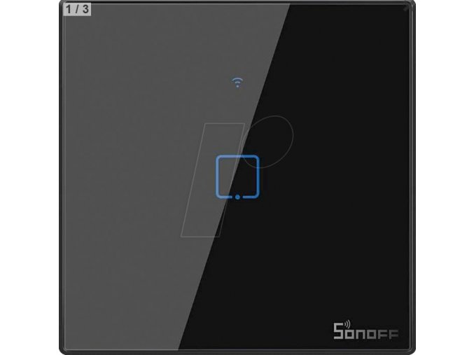 SMART-1-Switch Fekete WiFi + RF433 Sonoff, T3EU1C-TX típus (1 csatorna), 2A, max.480W, edzett üveggel [IM190314018]