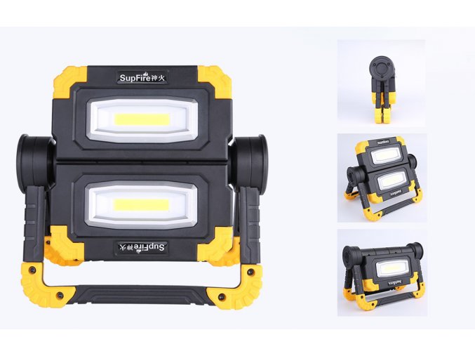 Újratölthető hordozható LED reflektor Supfire G7, 2x10W, 5000mAh, 2xUSB, 600lm/1000lm