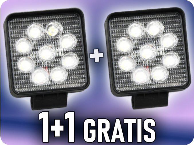 Led Epistar munkalámpa, négyzet alakú, 27W, 2200Lm, 12/24V, Ip67, 1+1 gratis! [L0077S]