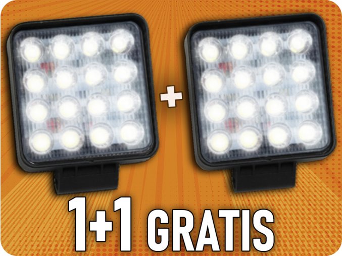 LED Epistar munkalámpa, négyzet alakú, 24W, 2000 lm, 12/24V, IP67, 6500K, 1+1 gratis! [L0081-B]