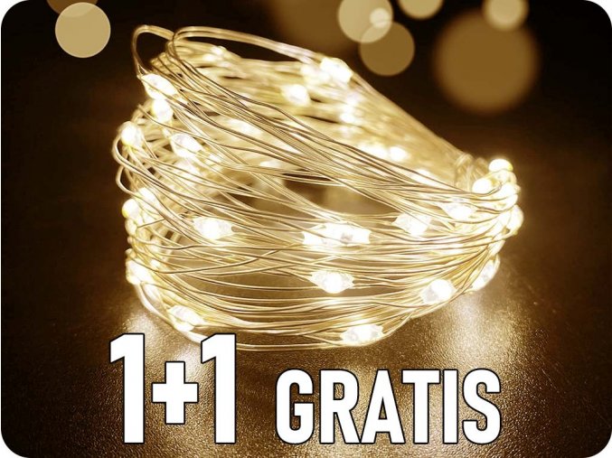 LED dekorációs lánc 5m, 50LED, 3xAA, meleg fehér, funkció nélkül, ezüst, 1+1 gratis [X0150111]