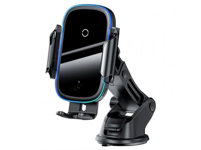 Baseus Light elektromos autós telefontartó, 4,7-6,5 hüvelyk, 15W Qi vezeték nélküli töltő, háttérvilágítás, fekete