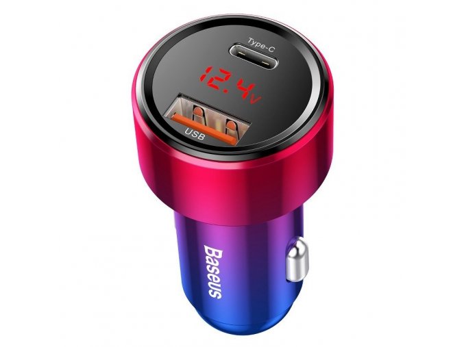 Baseus Magic USB autós töltő + USB-C QC 4.0, PD 45W/6A, piros + kék [019263]