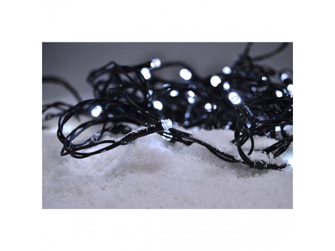 Solight LED kültéri karácsonyi lánc, 50 LED, 5 m, 3 m táp, 8 funkciós, időzítő, IP44, hideg fehér