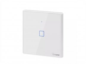 SMART-1-Switch fehér WiFi + RF433 Sonoff, T2EU1CTX típus (1 csatorna), 2A, max 480W, edzett üveg, max 480 W [IM190314015]