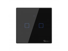 Intelligens 2-kapcsolós fekete WiFi + RF433 Sonoff típus T3EU2C-TX (2 csatorna), 2A, max 480W, edzett üveggel [IM190314019]