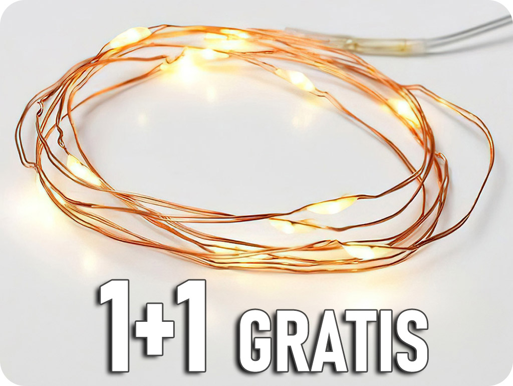 LED dekorációs lánc 2m, 20LED, 2xAA, WW, funkció nélkül, réz, 1+1 gratis! [X0120121]